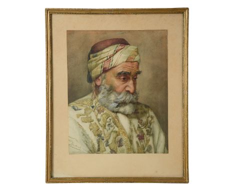 E. Newcomb (British 19th Century)'A portrait of a Persian gentleman', watercolour and gouache, signed lower left, mounted and
