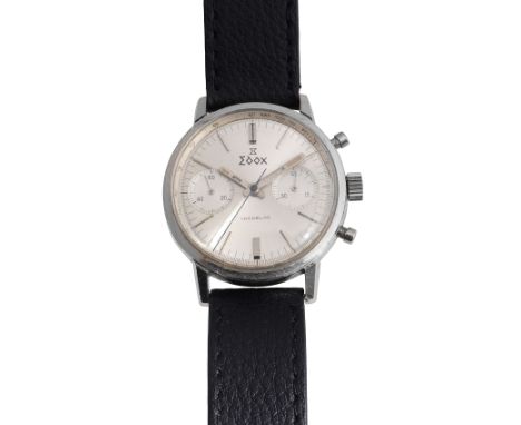 A gentleman's 1960s' Edox stainless steel chronograph wristwatchcircular silvered sunburst dial with raised silvered baton ho