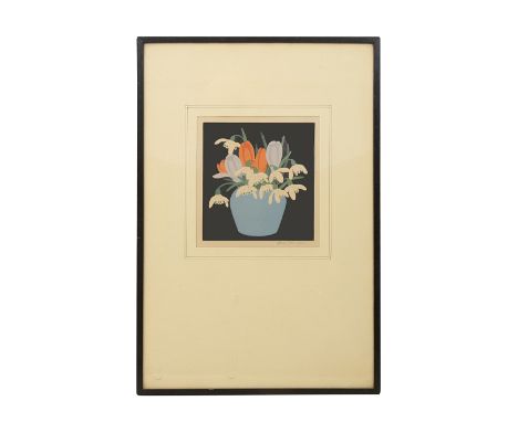 John Hall Thorpe (Australian, 1874-1947)'Snowdrops and Tulips' woodcut print, signed in pencil below print lower right hand c