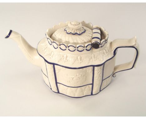 SOUTER TEAPOT. A 19th century Souter Castleford stoneware teapot, with hinged lid. Height 14cm.