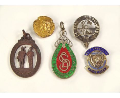 BADGES & PENDANTS.Five various badges & pendants, including a Lady Plunket Memorial silver & enamel pendant & two other silve