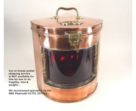SHIP'S LAMP. A ship's copper & brass 'Port' lamp. Height 26cm. (Later wired for electricity)