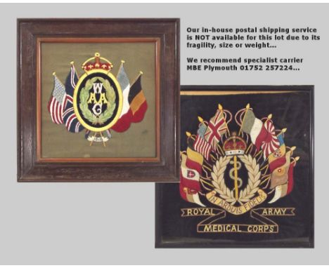 REGIMENTAL EMBROIDERIES.Two framed WWI period embroideries of regimental badges: the Women's Army Auxiliary Corps & the Royal