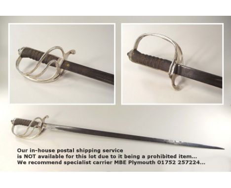SWORD. A 19th century officer's or light cavalry sword. Total length 97cm. No scabbard, blade has some surface corrosion. Not