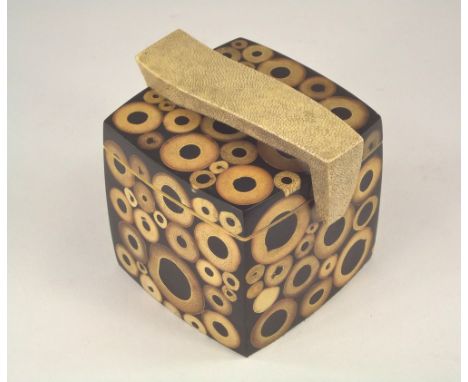 AUGOUSTI, PARIS.An R & Y Augousti of Paris bamboo section box with shagreen handle & brass interior. Stamped to base. 9x9x9cm