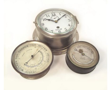 CLOCK & BAROMETERS.A Mercer ship's bulkhead clock, a Smith Beck & Beck, Cornhill, London bulkhead barometer & one other bulkh