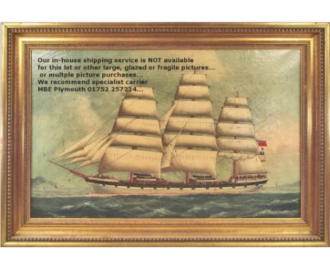 SHIP PORTRAIT. A 19th century unnamed ship portrait. Unsigned. Oil on canvas, relined. 35 x 56cm.