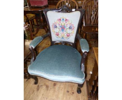 Late Victorian open armchair on cabriole legs