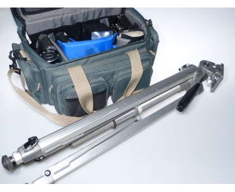 Pentax K1000, Pentax ME Super and Nikkormat camera lenses, bag and tripod