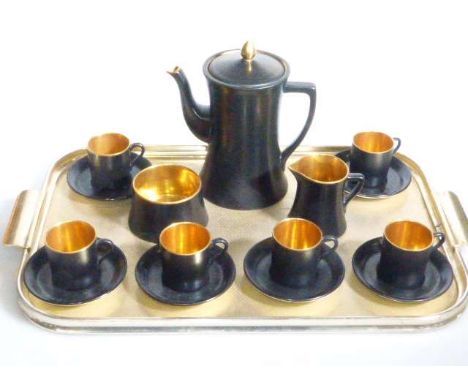 Fifteen piece Carlton Ware black and gilt coffee service