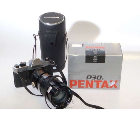 Rolleiflex SL 35 camera with Tamron 200mm lens including Pentax P30T body and lens case