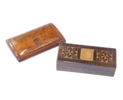 Georgian elm snuff box and a 19th Century Tunbridge Ware stamp box (2)