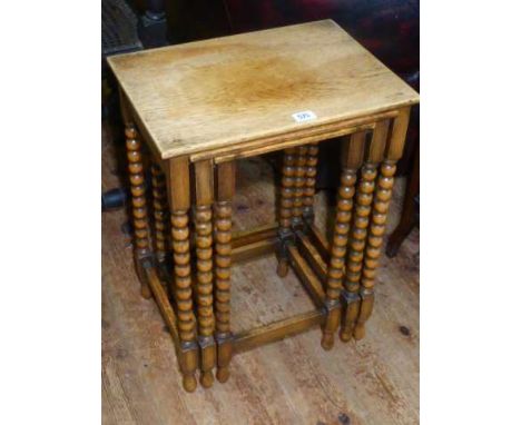 Pratts of Bradford oak nest of three bobbin leg tables