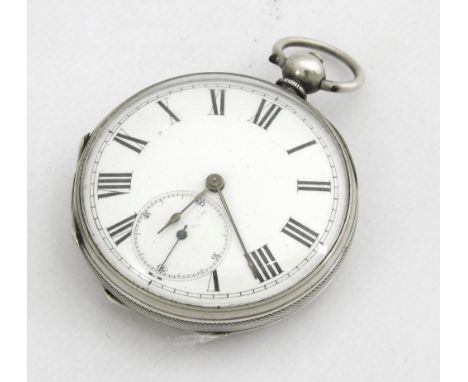 Silver cylinder engine turned pocket watch, three-quarter plate movement, the dial with Roman numerals and subsidiary seconds