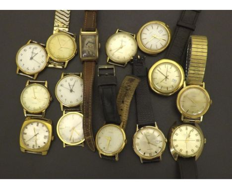 Selection of gold plated gentlemen's wristwatches to include Accurist, Oris, Timex, Sekonda, Ingersoll, Record (some in need 