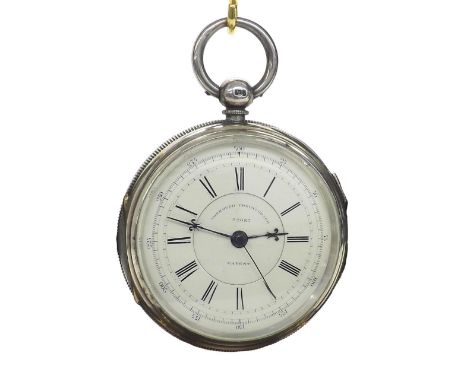 Silver 'Patent Improved Chronograph' pocket watch, Chester 1882, fusee lever three-quarter plate movement signed A J & E Davi