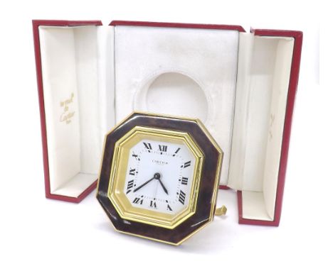 Must de Cartier gilt metal travel alarm clock, ref 7507, no. 13414, in the original presentation case