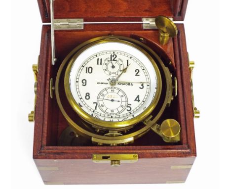 Russian two day marine chronometer, the 3.5" white dial with subsidiary state of wind and seconds dial, no. 2822, within a ma