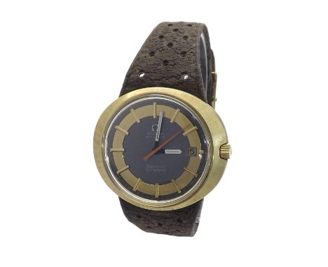 Omega Geneve Dynamic 1970s automatic gold plated gentleman's wristwatch, circular grey dial with baton markers, sweep centre 