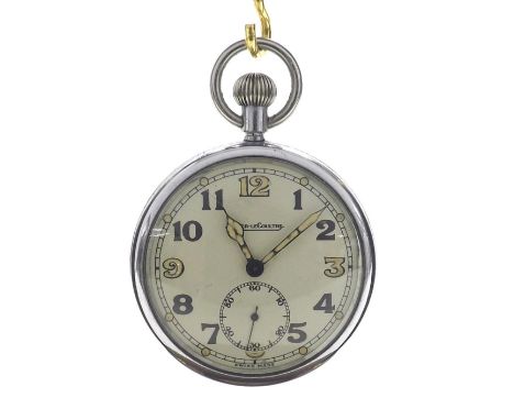 Jaeger LeCoultre WWII Military issue nickel cased lever pocket watch, the dial with Arabic numerals, subsidiary seconds and l