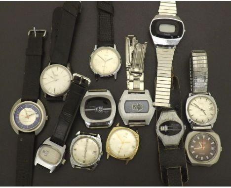 Five vintage digital stainless steel wristwatches to include Adrem, Trafalgar, Lucerne, Timex, Chow; together with seven Elec