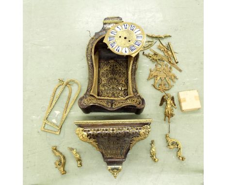 French boulle bracket clock case in need of extensive restoration, complete with dial, finials and wall bracket, approximatel