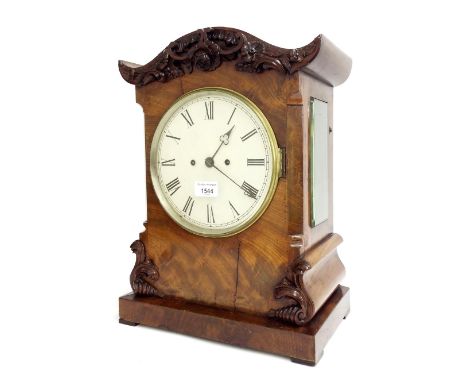 Mahogany double fusee bracket clock striking on a bell, the 8" circular painted dial within an ogee stepped case with canted 