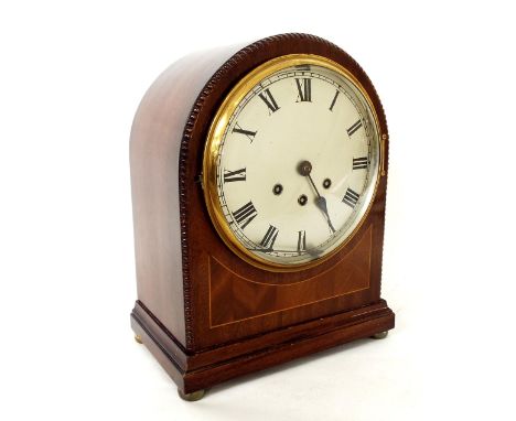 Mahogany three train bracket clock, the movement with eight hammers playing on five rods, the 8" silvered dial within a round
