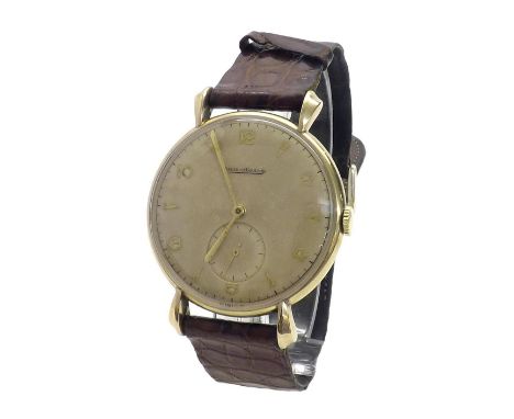 Jaeger LeCoultre 9ct gentleman's wristwatch, movement serial no 899034, hallmarked London 1956, circular dial with Arabic num