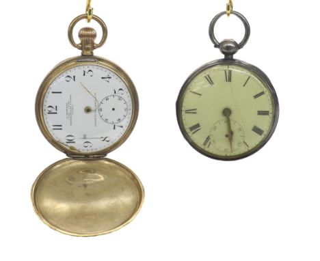 9ct lever hunter pocket watch, Birmingham 1913, the frosted three-quarter plate 7 jewel movement inscribed 'Warranted English