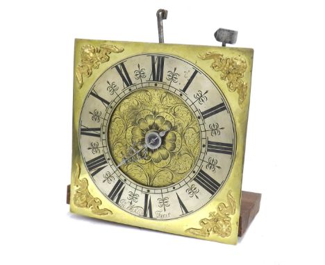 Thirty hour verge longcase clock movement, the 9.75" brass dial signed Jonathan Waklin, fecit on the silver chapter ring encl