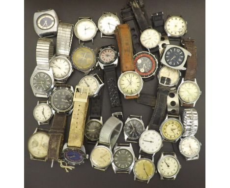 Selection of stainless steel gentleman's wristwatches to include Timex, Sekonda, Ingersoll, Globa, Ruhla, Cyma Cymaflex, Bule