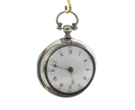 18th century verge pair cased pocket watch, London 1772, the fusee movement signed M Noble, Peterborough, no. 14309, with pie