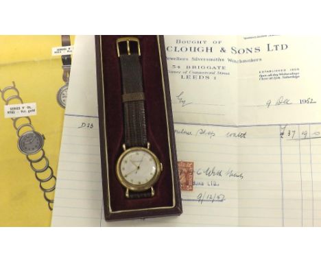 Jaeger LeCoultre 9ct 1950s gentleman's wristwatch, movement serial no. 654191, hallmarked Birmingham 1951, circular silvered 