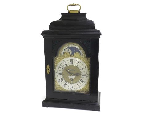 Good English ebonised single fusee verge bracket clock, the 7" brass arched dial signed William Hill Junior, Walsingham on an