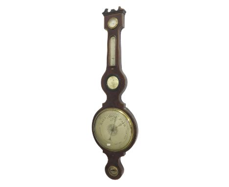 Mahogany five glass banjo barometer signed S. Sordelli, London, the principal 10" silvered dial within a shaped case inlaid w