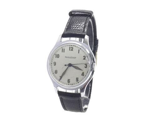 Jaeger LeCoultre 1940s stainless steel gentleman's wristwatch, movement serial no 636180, silvered dial with luminous Arabic 