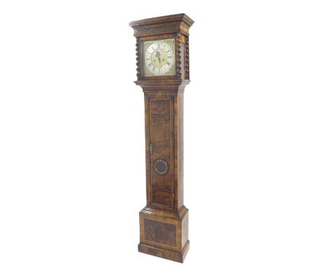 Good English walnut eight day longcase clock, the 11 5/8" square brass dial signed Jeremiah Browne Fecit on the silvered chap