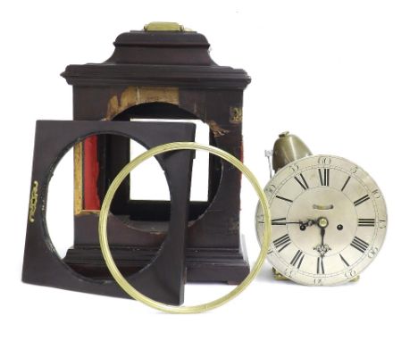 English stained mahogany double fusee bracket clock, the 8" silvered circular dial with false pendulum bob aperture, within a