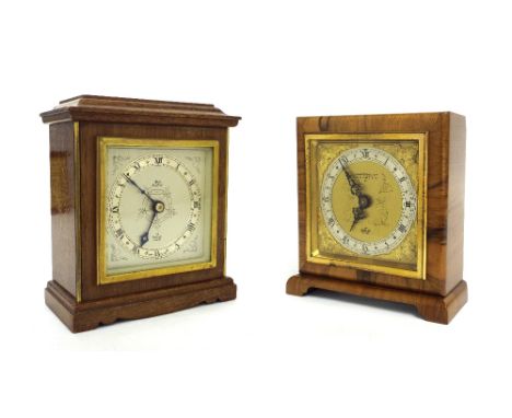 Contemporary small mahogany mantel clock timepiece, the 3.5" square silvered dial inscribed Bull Bedford, An Elliott clock wi