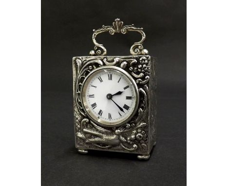 Fine small silver cased carriage timepiece, hallmarked for William Comyns & Son Limited, London 1891, the movement with lever