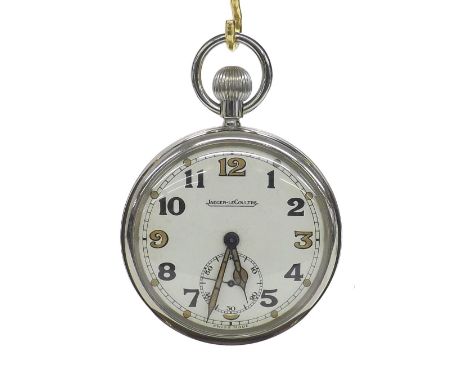 Jaeger LeCoultre WWII British Military issue nickel cased lever pocket watch, cal. 467/2 gilt frosted movement, the off-white