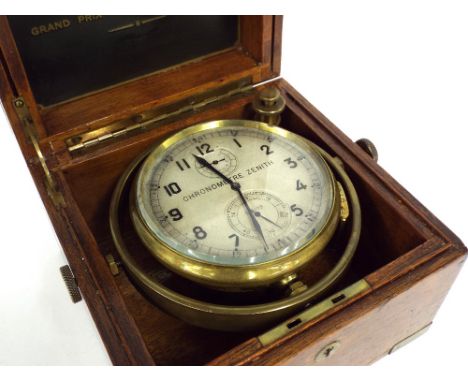 Small two day marine chronometer, the 3" silvered dial signed Chronometer Zenith, with subsidiary state of wind and seconds d