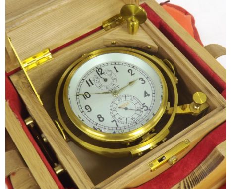 Russian two day marine chronometer, the 4" cream dial with state of wind and subsidiary seconds dial, no. 21934, within a lig
