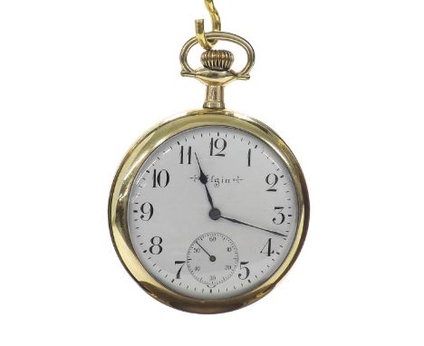 Elgin gold plated lever pocket watch, circa 1911, 15 jewel signed movement no. 15910698, the signed dial with Arabic numerals