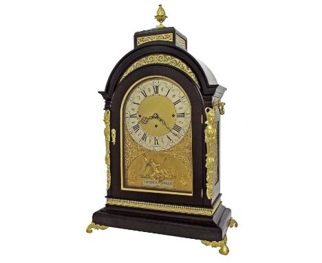 Fine impressive English ebonised triple fusee massive bracket clock, the 11" silvered chapter ring signed J.C. Jennens, Londo