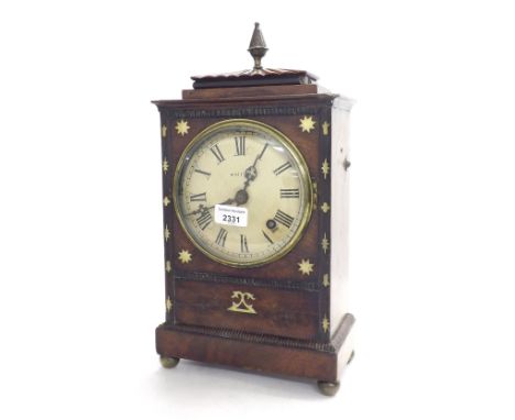 Rosewood single fusee bracket clock in need of restoration, the 6" cream dial signed Smith, within a stepped case inlaid with