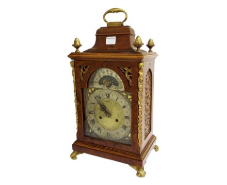 Walnut two train bracket clock striking on a gong, the 6.5" brass arched dial signed John Smith, London to the foliate engrav