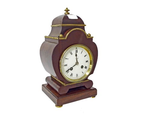 French mahogany two train mantel clock, the Mougin movement striking on a gong, the 4" cream dial indistinctly signed ...Lond