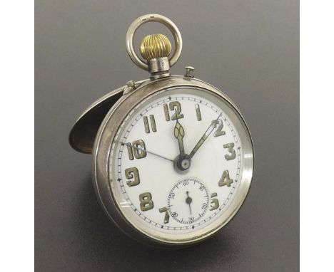 Swiss silver alarm pocket watch, import hallmarks for London 1919, the dial with luminous Arabic numerals, alarm indicator an